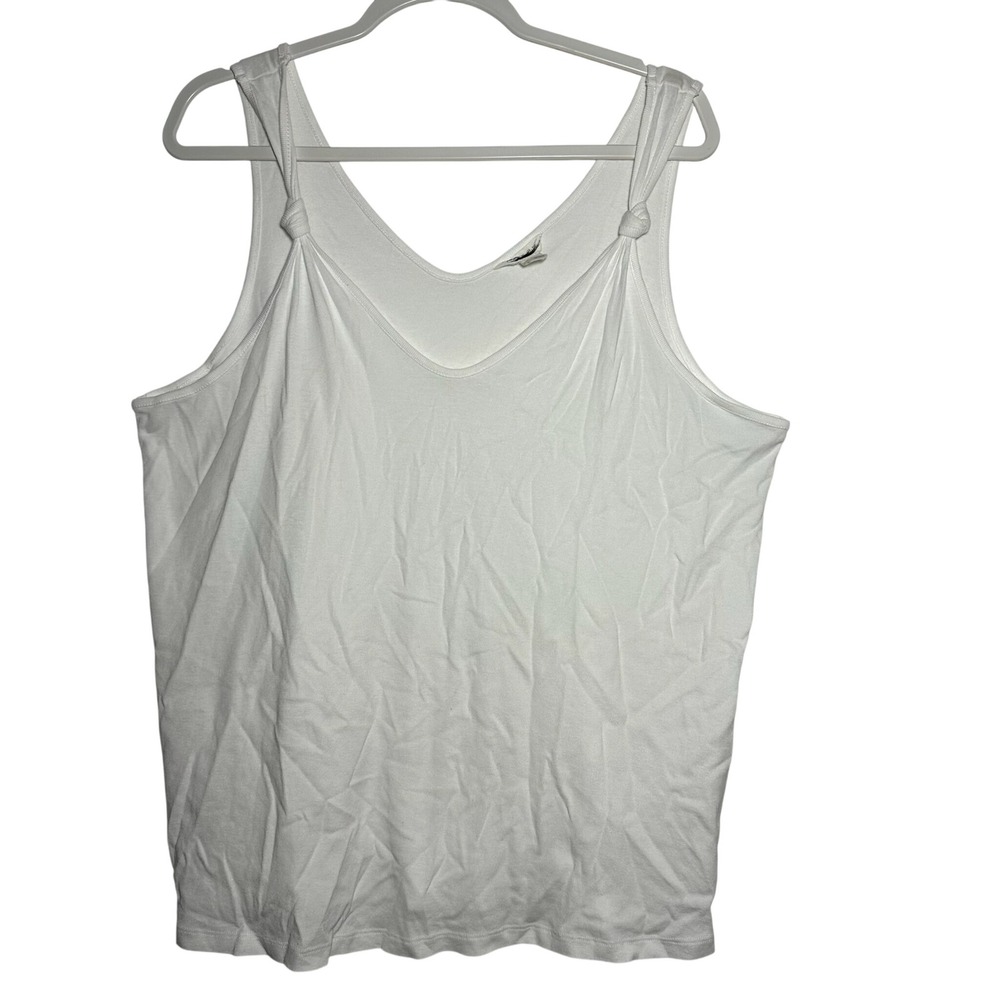 CASLON XXL White Sleeveless V Neck‎ Tank Top Knot Shoulder